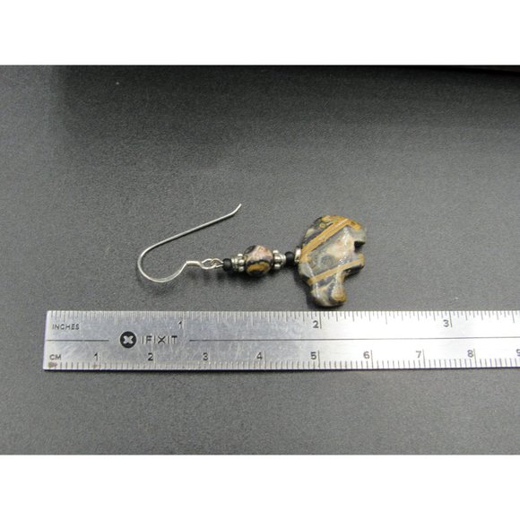 Sterling Silver Tiger Iron Animal Shape Stone Earrings - Picture 4 of 5